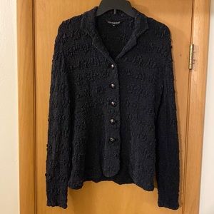 Haneza Creations Silk Crinkle Button Down Blazer Blouse Black Size 10